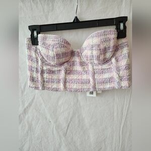 Zara Tweed Bustier Corset Crop Top In Purple, Pink, White Sz S